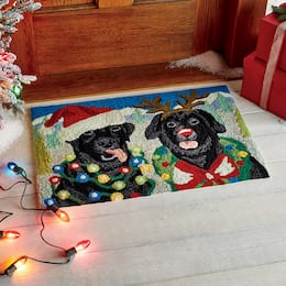 Holiday Dogs Hand Hooked Indoor/Outdoor Mat - 20&quot; X 30&quot;, , large