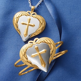 Two-Tone Heart Cross Wings Jewelry, , large