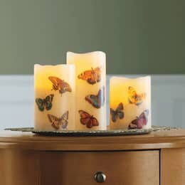 Set of 3 LED Butterflies Candles, , large